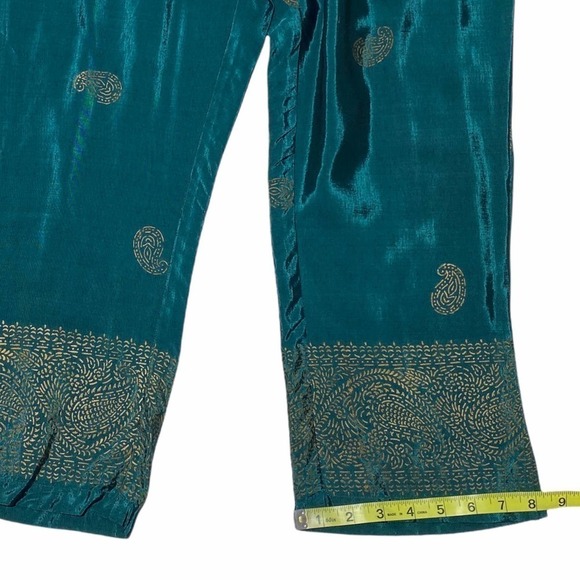 CHAMPAGNE Collections by All That Glitter Teal & Gold Embroidered Pajama Set - Picture 4 of 15